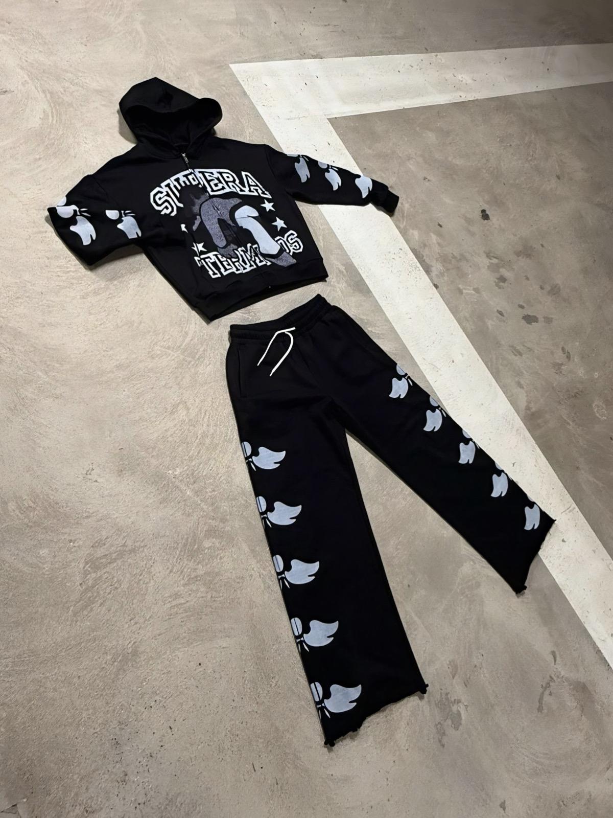 Black Supera Terminos Zip Up Hoodie and Bottoms