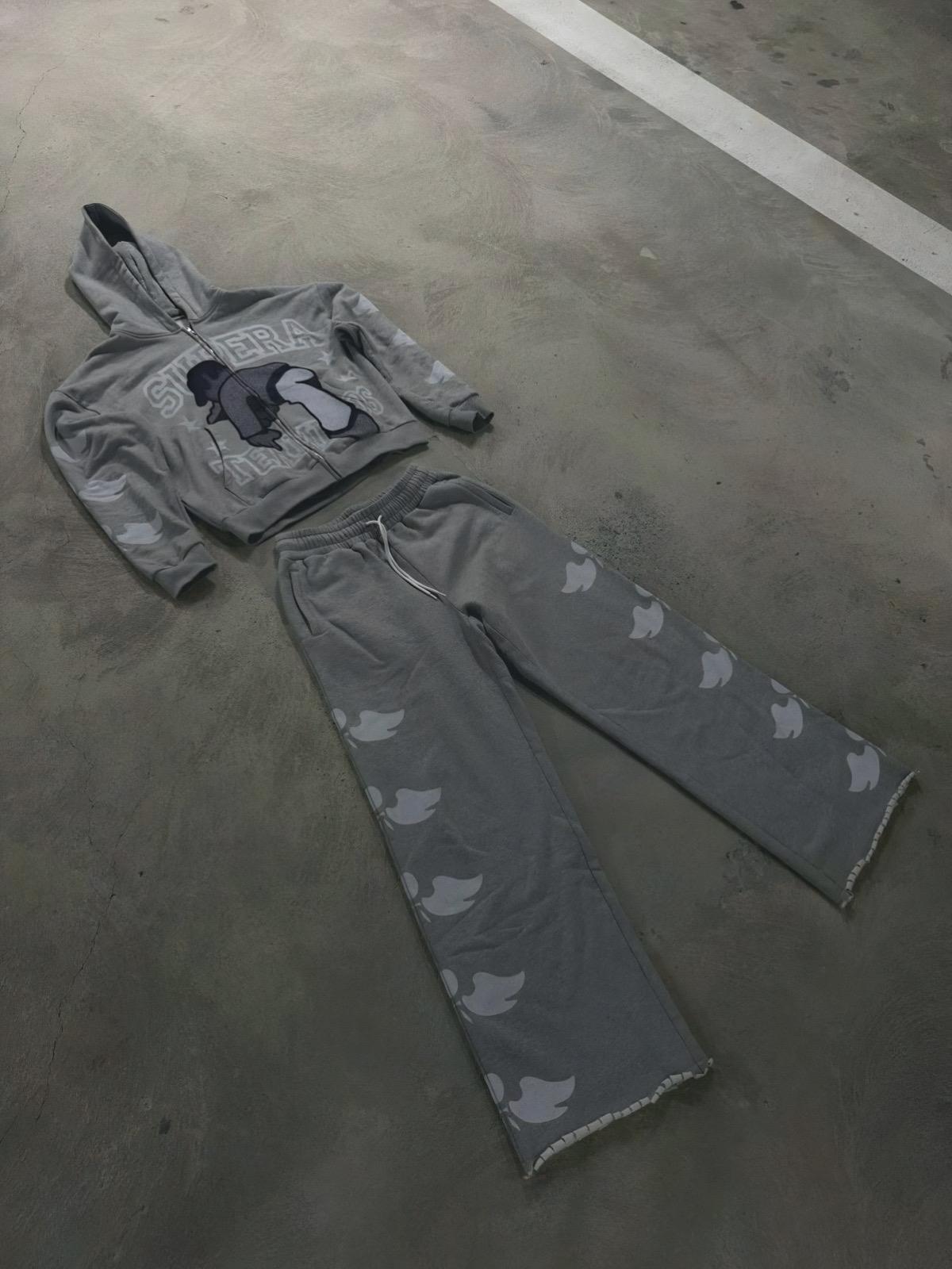 Gray Supera Terminos Zip up Hoodie and Bottoms