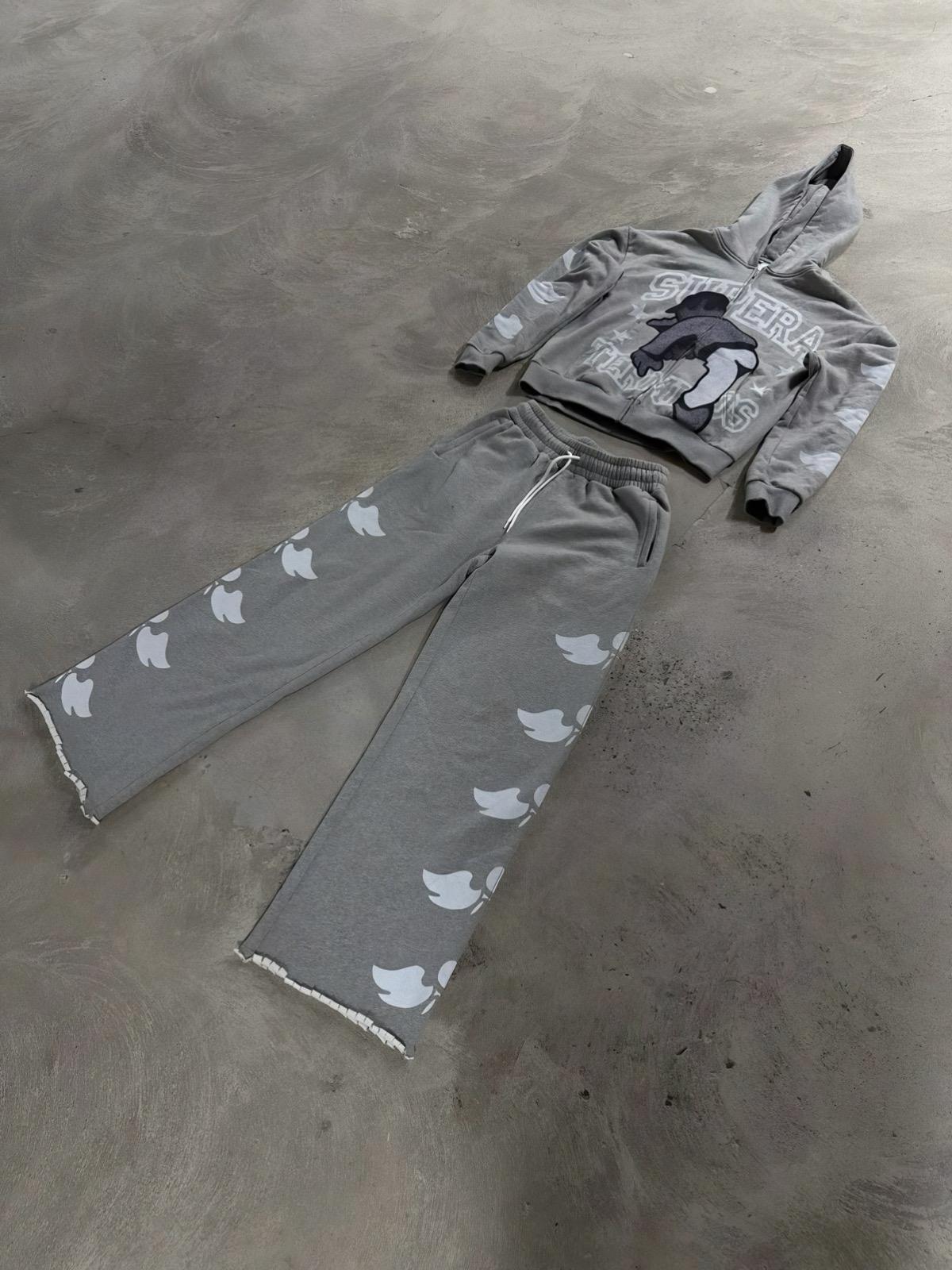 Gray Supera Terminos Zip up Hoodie and Bottoms