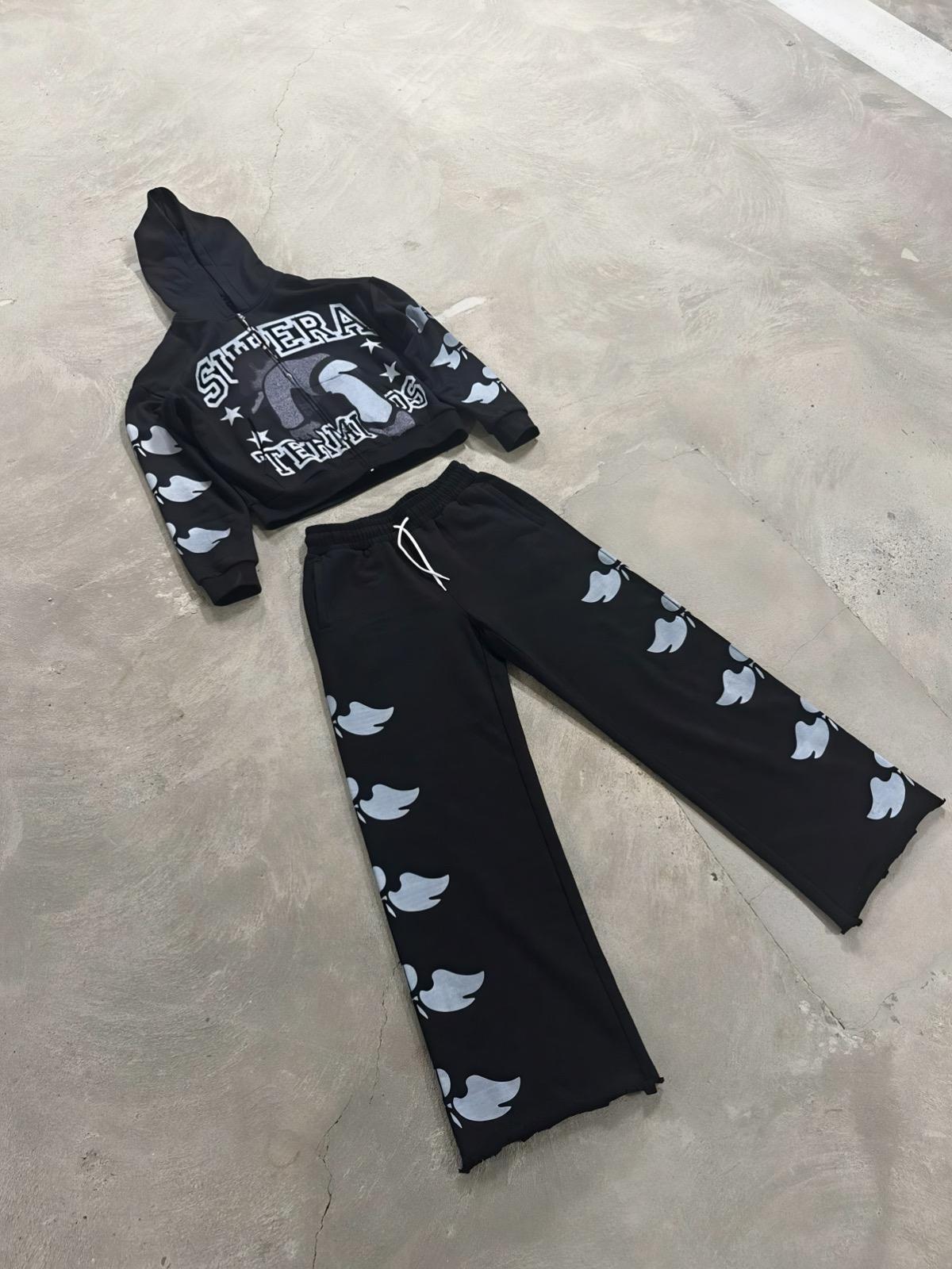 Black Supera Terminos Zip Up Hoodie and Bottoms